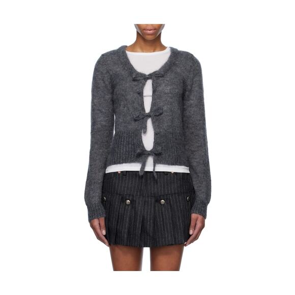 Ganni 'Tie String' Grey Mohair Cardigan Size XXS - Picture 1 of 4